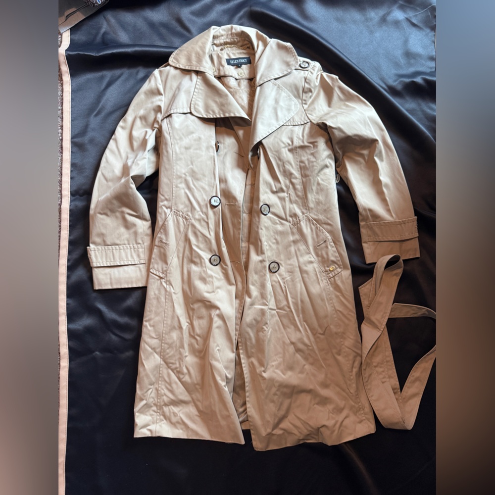Ellen Tracy Tan Double-Breasted Trench Coat